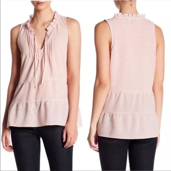 Sanctuary Tops - Sanctuary Size L Romy Pink & White Gingham Sleeveless Tiered Top Blouse